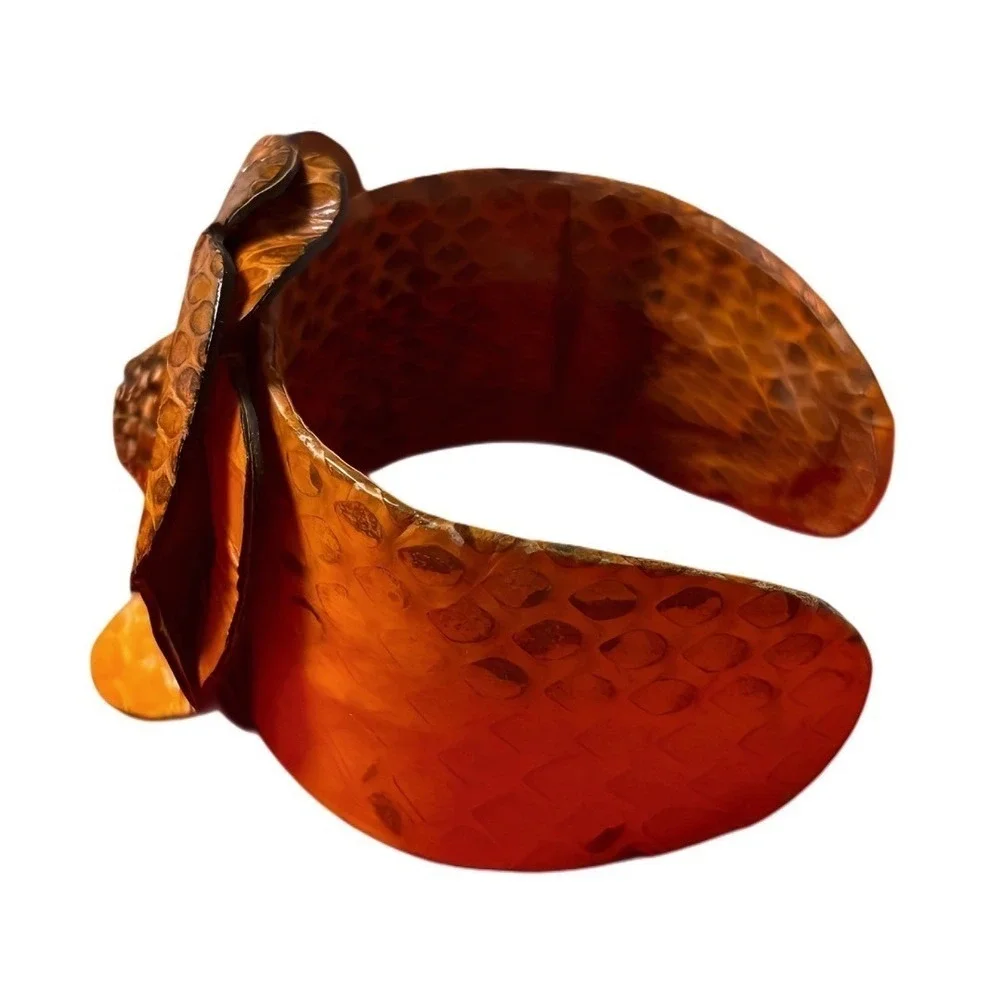Python Snakeskin Floral Statement‎ Cuff Bracelet Amber Wide Exotic Statement